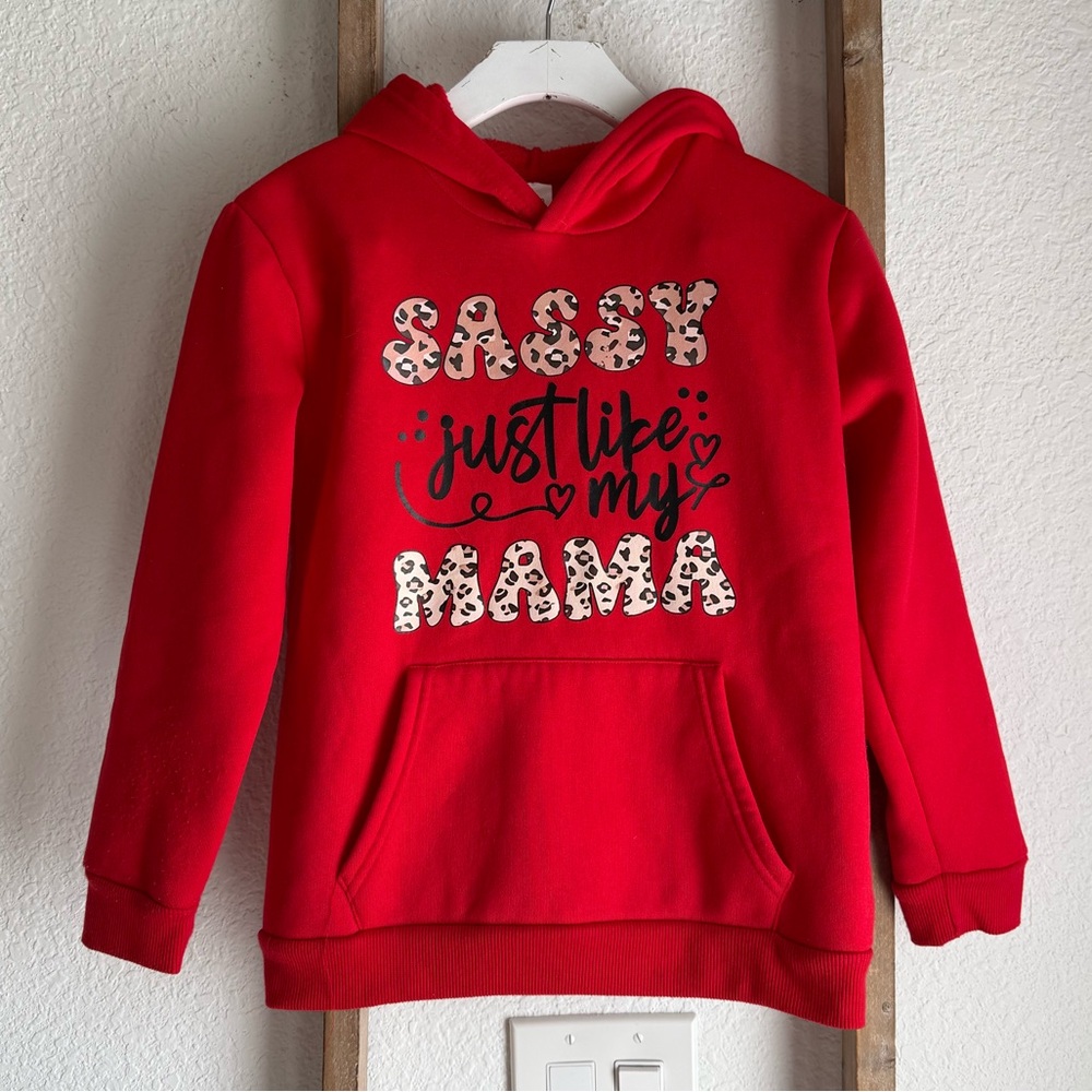 Boutique Brand Girls Red Graphic Hooded Sweatshirt sz: 7/8